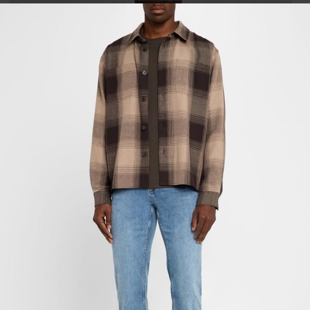 Frame Denim Men’s Chunky Plaid Black and Tan Shirt Size Large - Picture 5 of 8